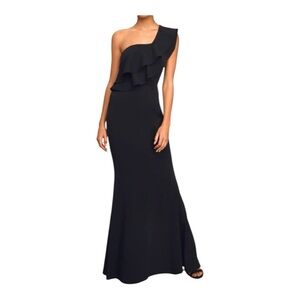 Lulu's Black Grand Beauty Ruffled One-Shoulder Mermaid Maxi Dress M NWT